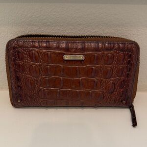 Brahmin Chestnut Croc-Embossed Zip Wallet with Gold Logo
